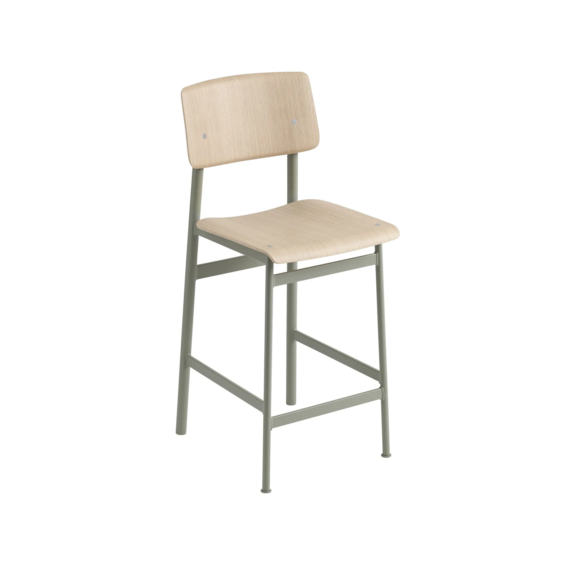 Loft barkruk, Oak-laag-dusty green stalen frame Muuto