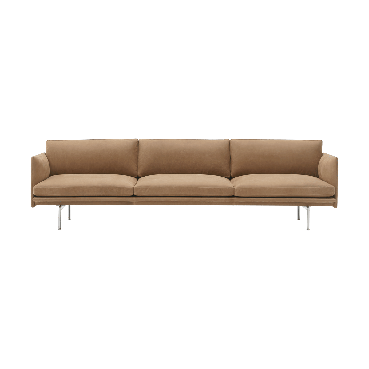 Muuto Outline 3,5-zitsbank gepolijst aluminium Grace leather Camel