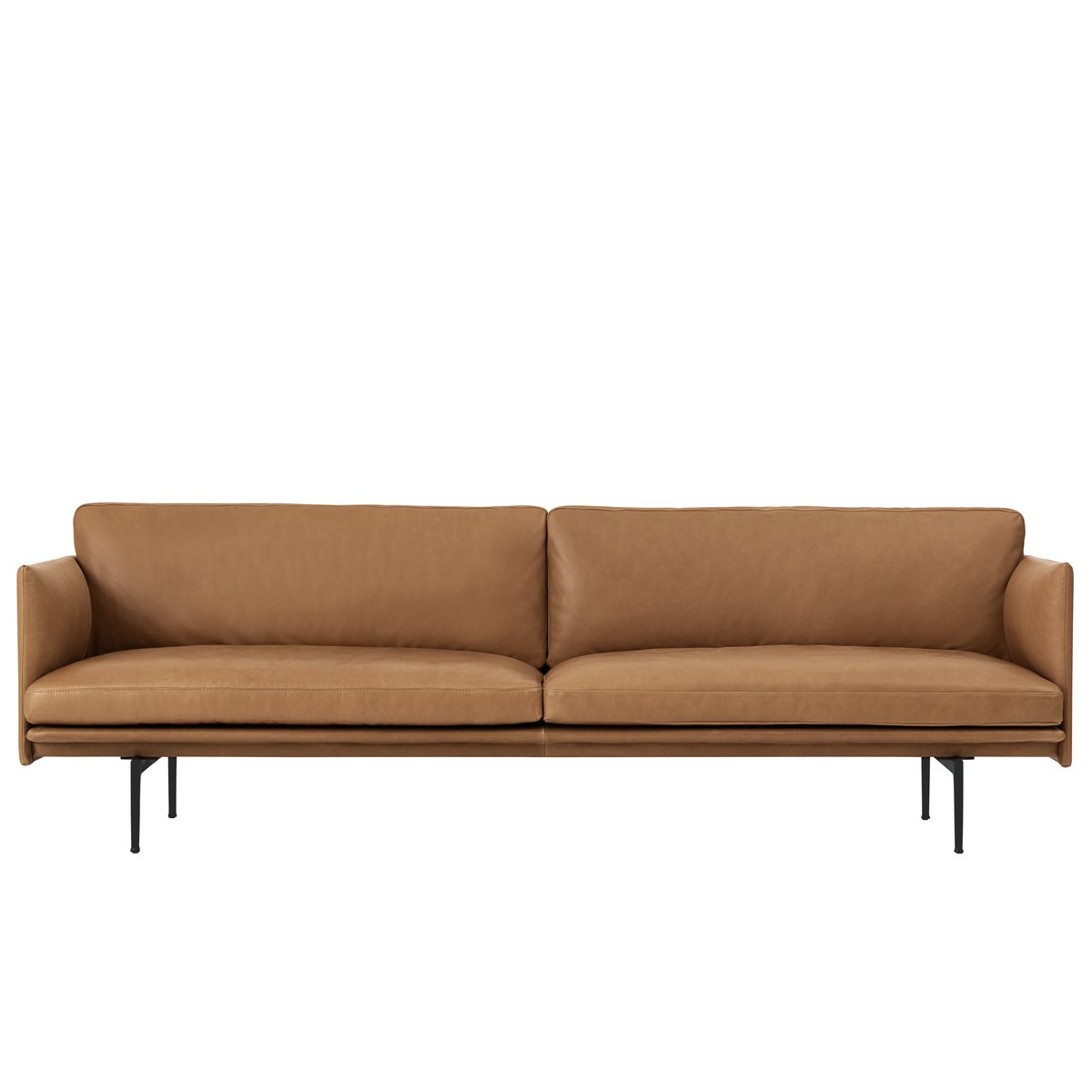 Muuto Outline bank 3-zits leer Cognac-zwarte poten