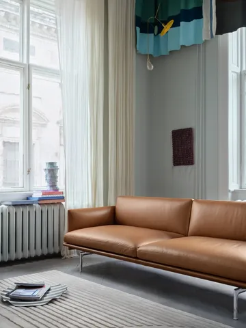Outline bank 3-zits leer - Cognac-zwarte poten - Muuto