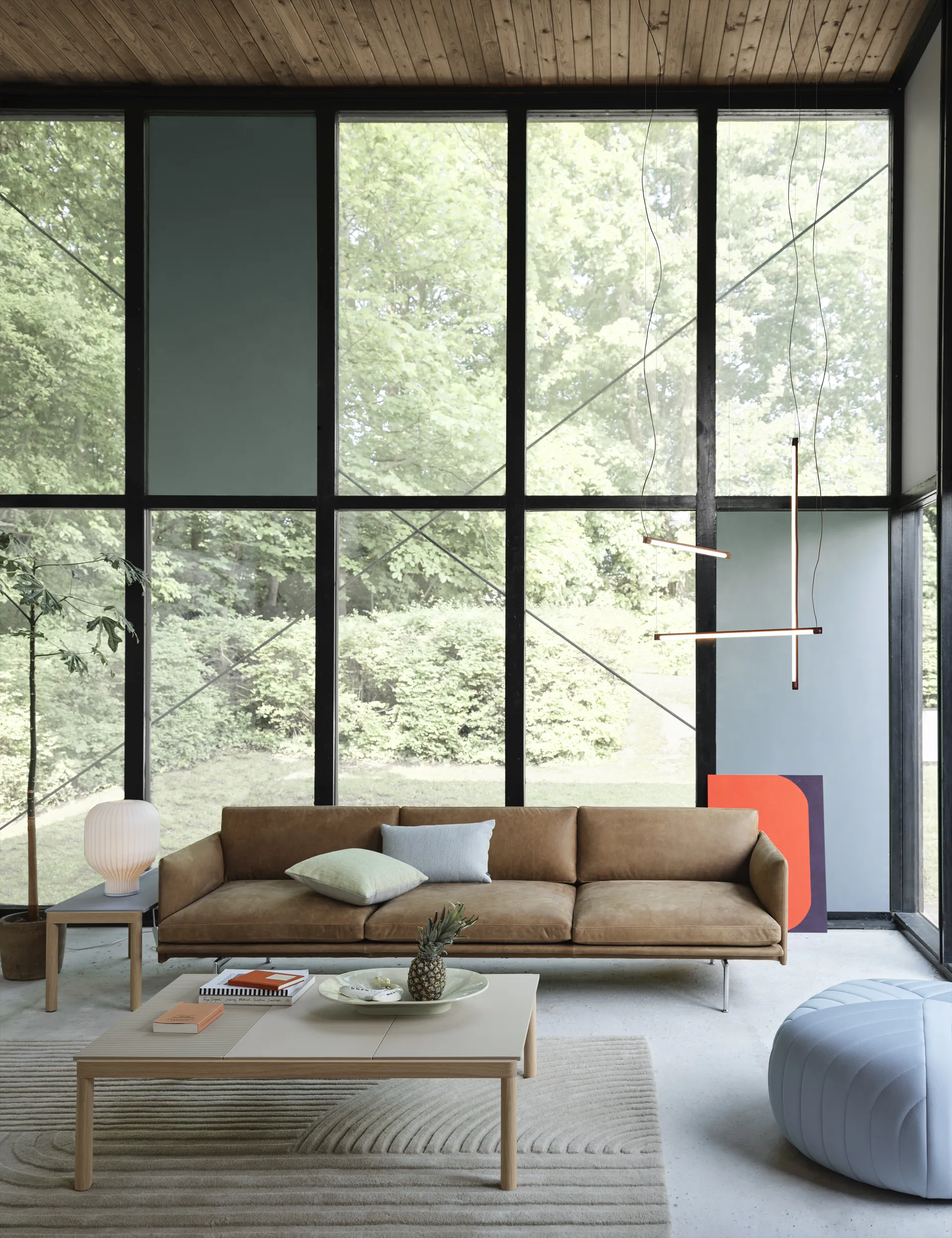 Outline bank 3-zits leer, Grace leather Camel-svarta ben Muuto