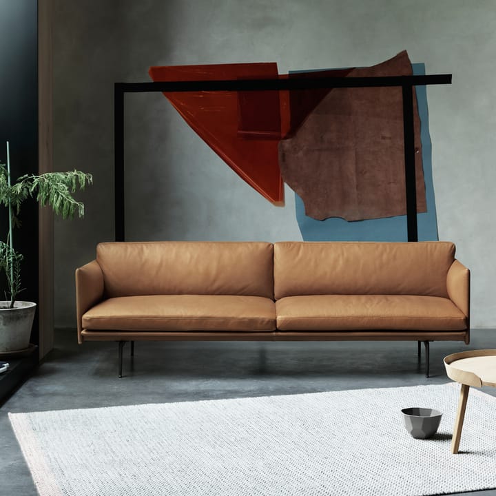 Outline bank 3-zits leer, Refine zwart-aluminium poten Muuto