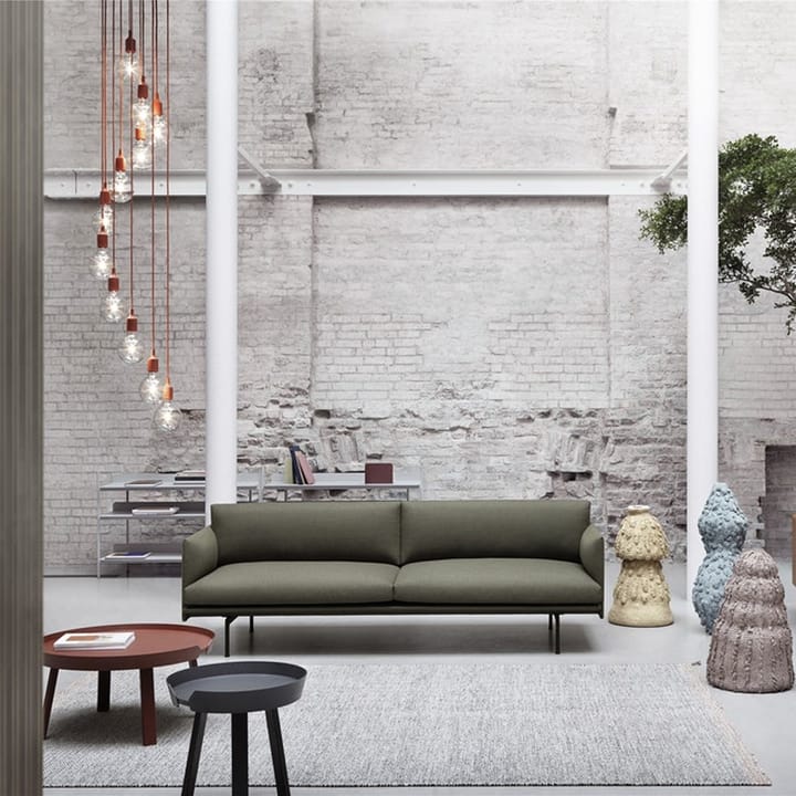Outline bank 3-zits leer, Refine zwart-aluminium poten Muuto