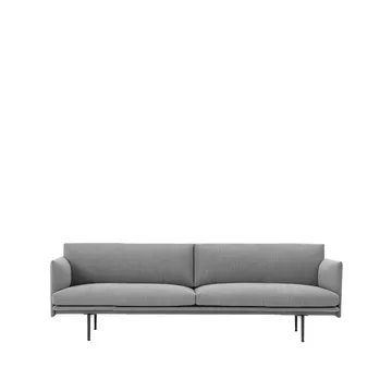 Outline bank 3-zits stof - stof fiord 151 grey, zwarte poten - Muuto