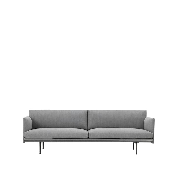 Outline bank 3-zits stof - stof fiord 151 grey, zwarte poten - Muuto