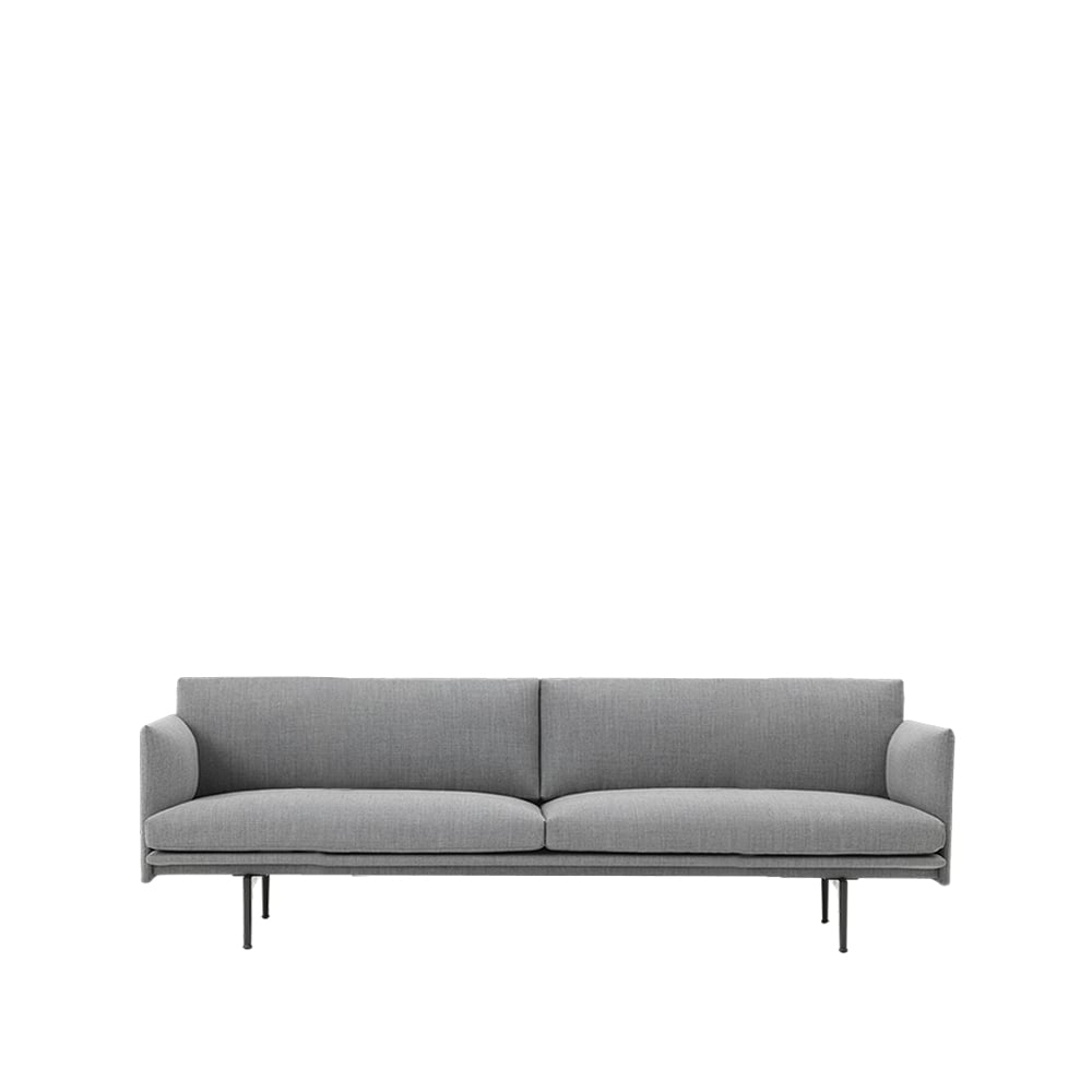 Muuto Outline bank 3-zits stof stof fiord 151 grey, zwarte poten