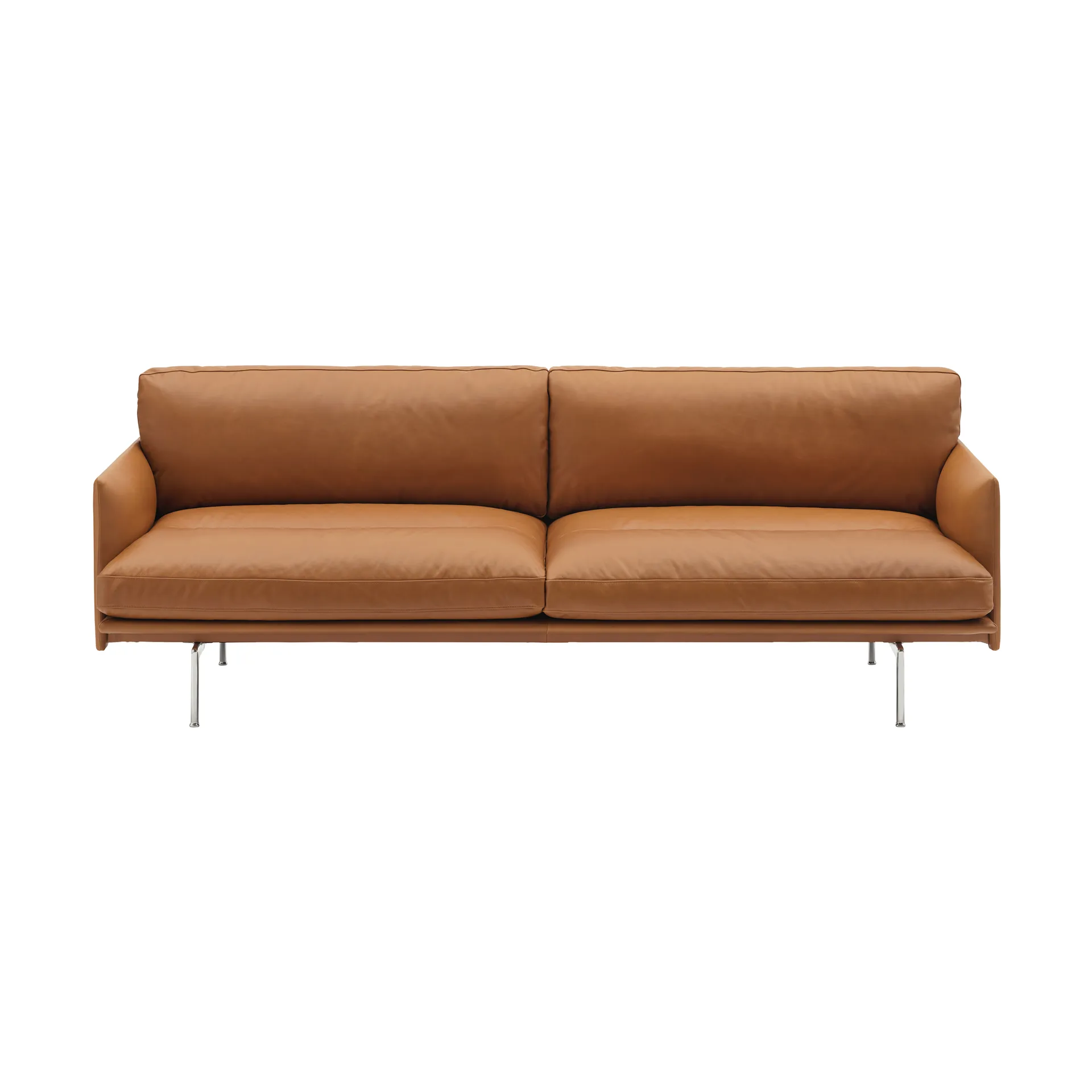 Outline Soft bank, Refine Leather Cognac-aluminium poten, 3-zits Muuto
