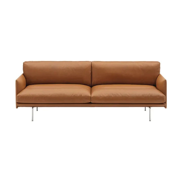 Outline Soft bank - Refine Leather Cognac-aluminium poten, 3-zits - Muuto