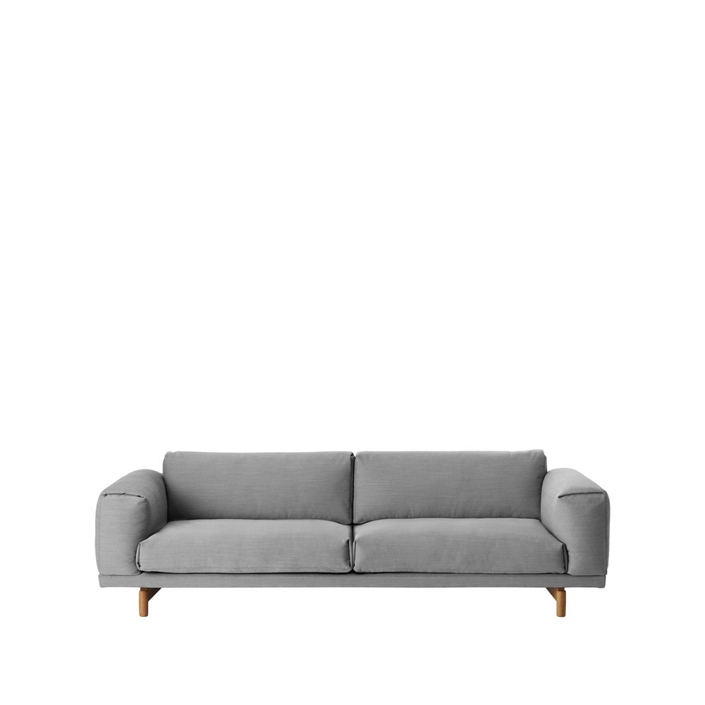 Muuto Rest bank 3-zits stof steelcut trio ii 133 light grey, eikenhouten poten