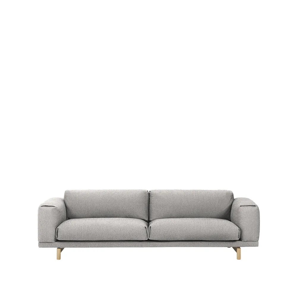 Rest bank, 3-zits stof vancouver 14 light grey, eikenhouten poten Muuto