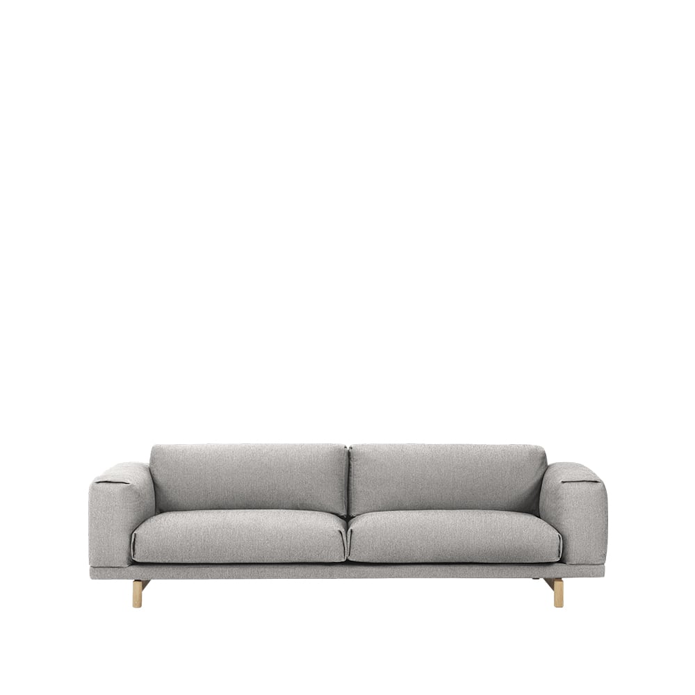 Muuto Rest bank 3-zits stof vancouver 14 light grey, eikenhouten poten