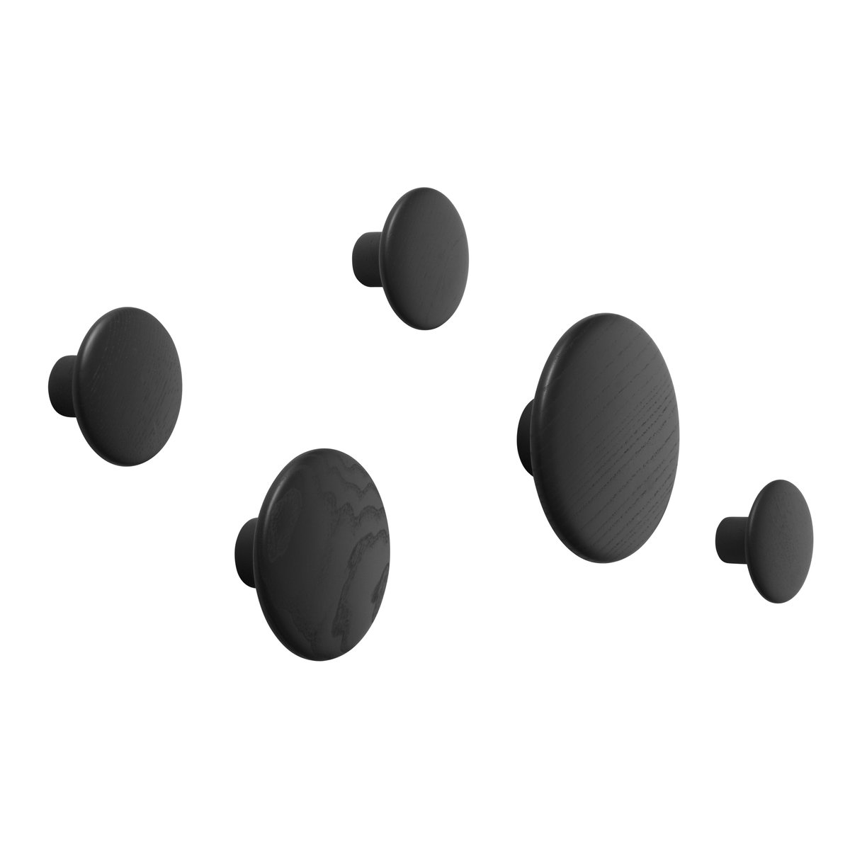 Muuto The Dots wandhaken 5-pack zwart gebeitst essenhout