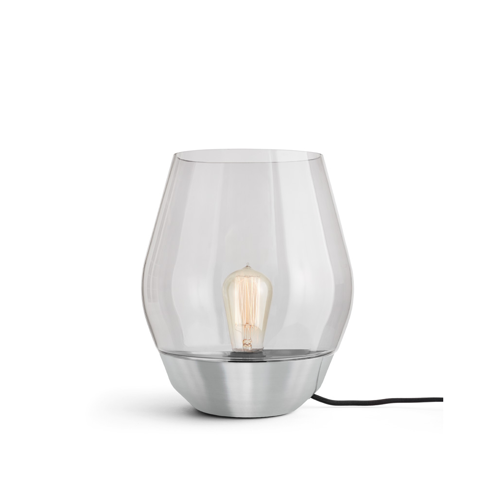 New Works Bowl tafellamp stainless steel, licht rookkleurig glas