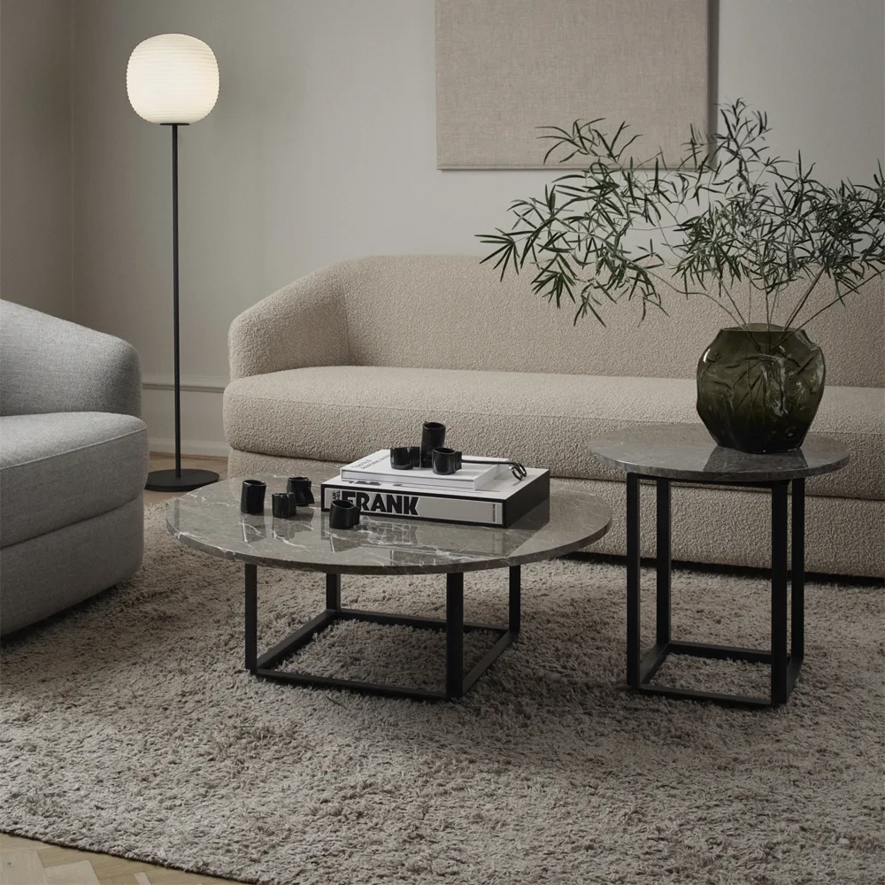 Florence bijzettafel, gris du marais marble, ø50 cm, zwart onderstel New Works