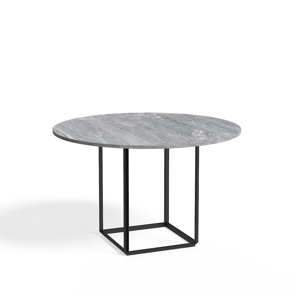 New Works Florence ronde eettafel grey ruivina marble, o120 cm, zwart onderstel