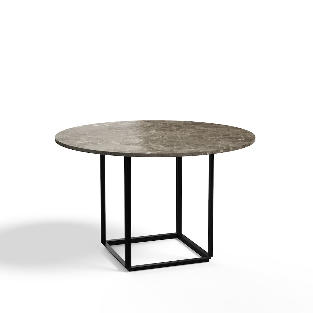 New Works Florence ronde eettafel gris du marais marble, ø120 cm, zwart onderstel