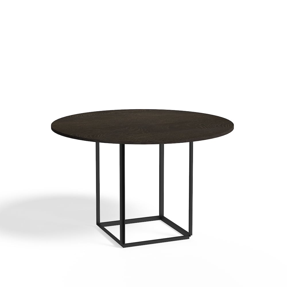 New Works Florence ronde eettafel smoked oak, ø120 cm, zwart onderstel