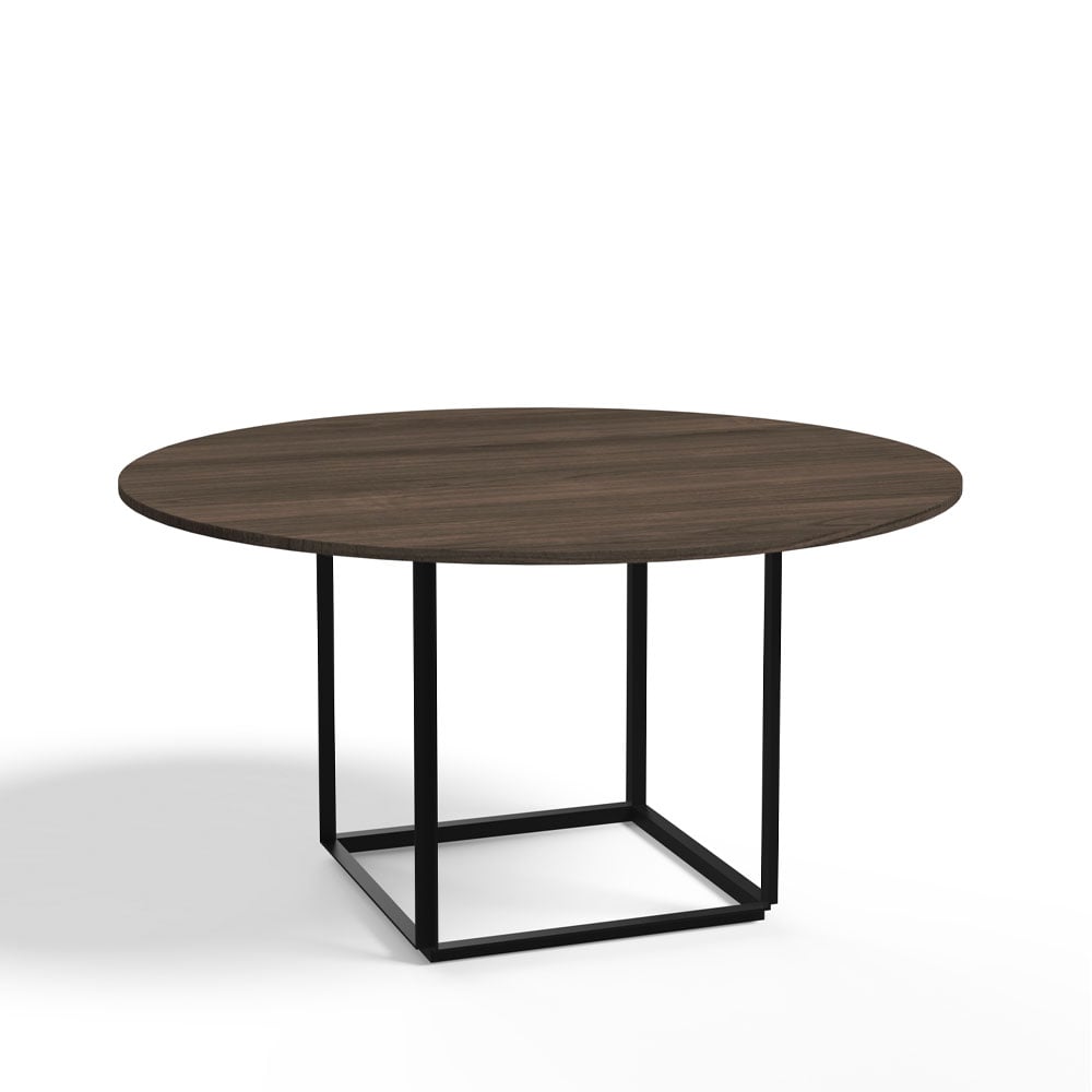 New Works Florence ronde eettafel walnut, o145 cm, zwart onderstel