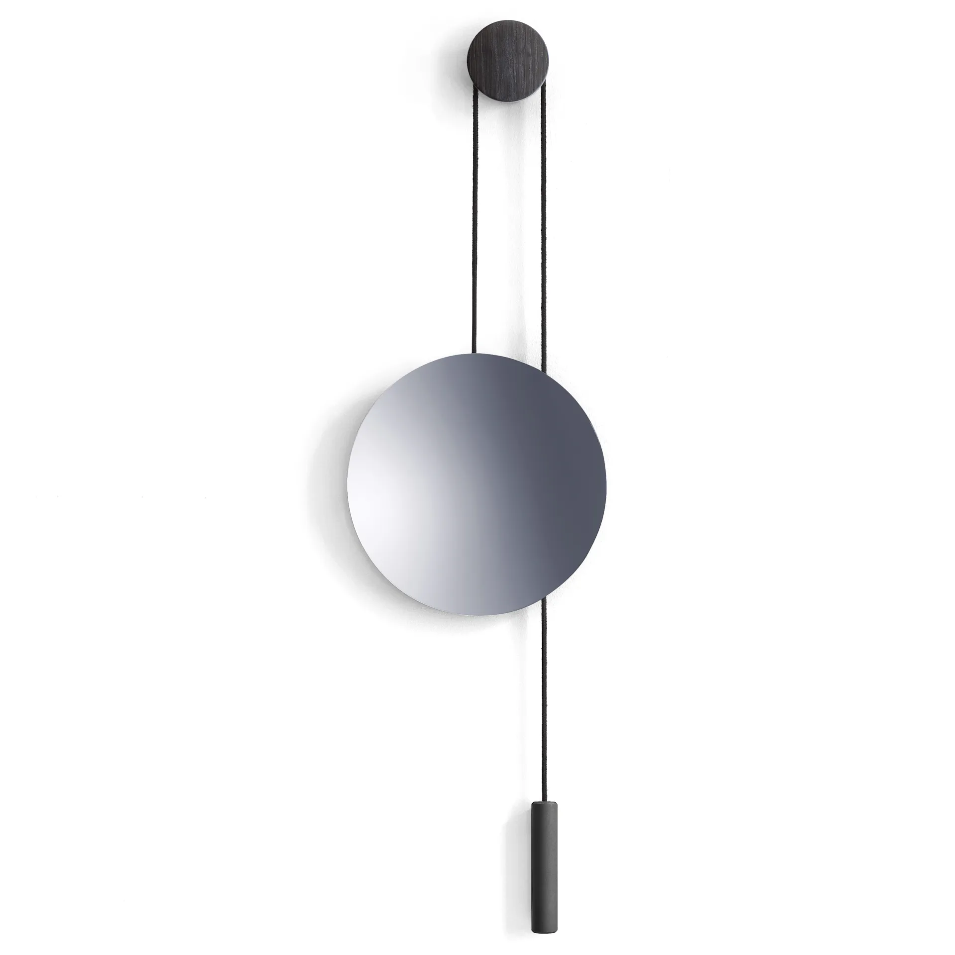 Rise and Shine spiegel, Burned oak-steel weight New Works