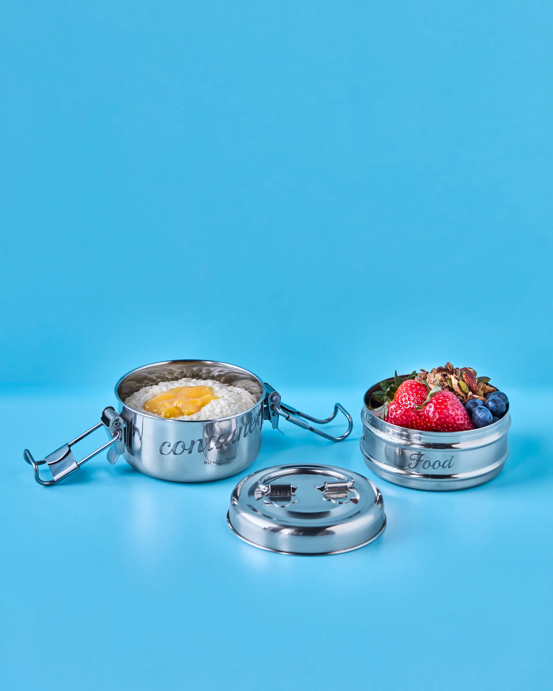 Nicolas Vahé lunchtrommel 2 delig, Zilverkleurige afwerking, Ø10 cm Nicolas Vahé