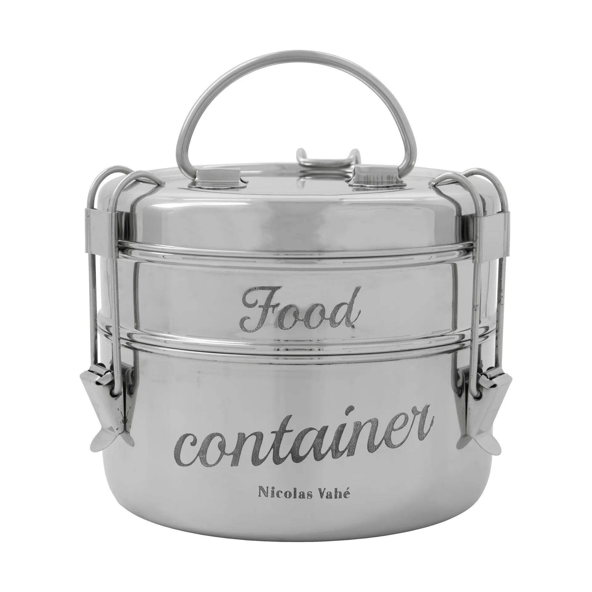 Nicolas Vahé lunchtrommel 2 delig, Zilverkleurige afwerking, Ø18 cm Nicolas Vahé