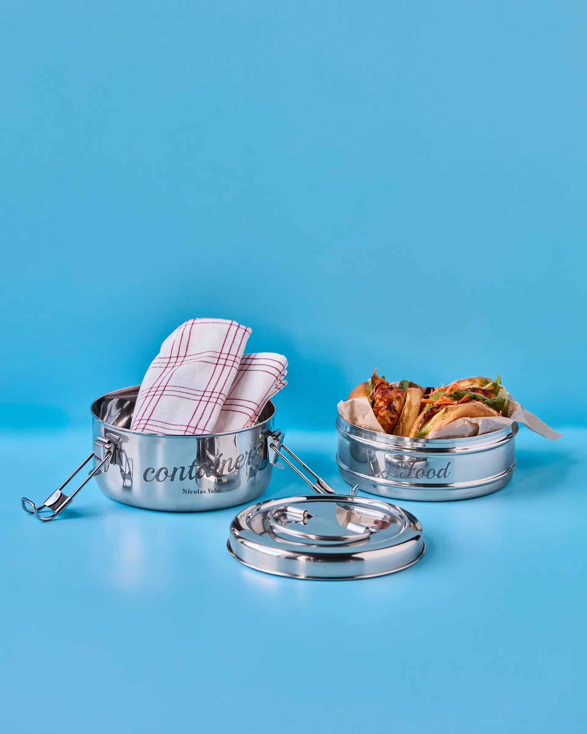 Nicolas Vahé lunchtrommel 2 delig, Zilverkleurige afwerking, Ø18 cm Nicolas Vahé