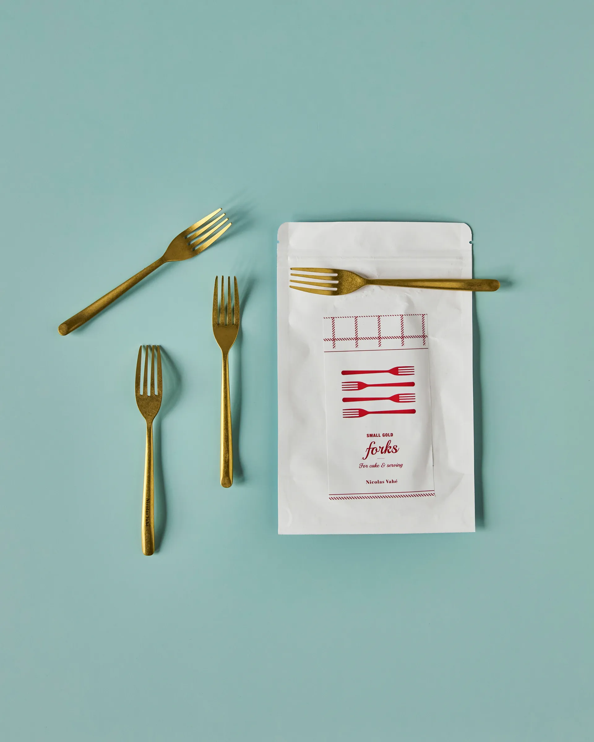 Nicolas Vahé taartvork 4-pack, Antiek gouden finish Nicolas Vahé