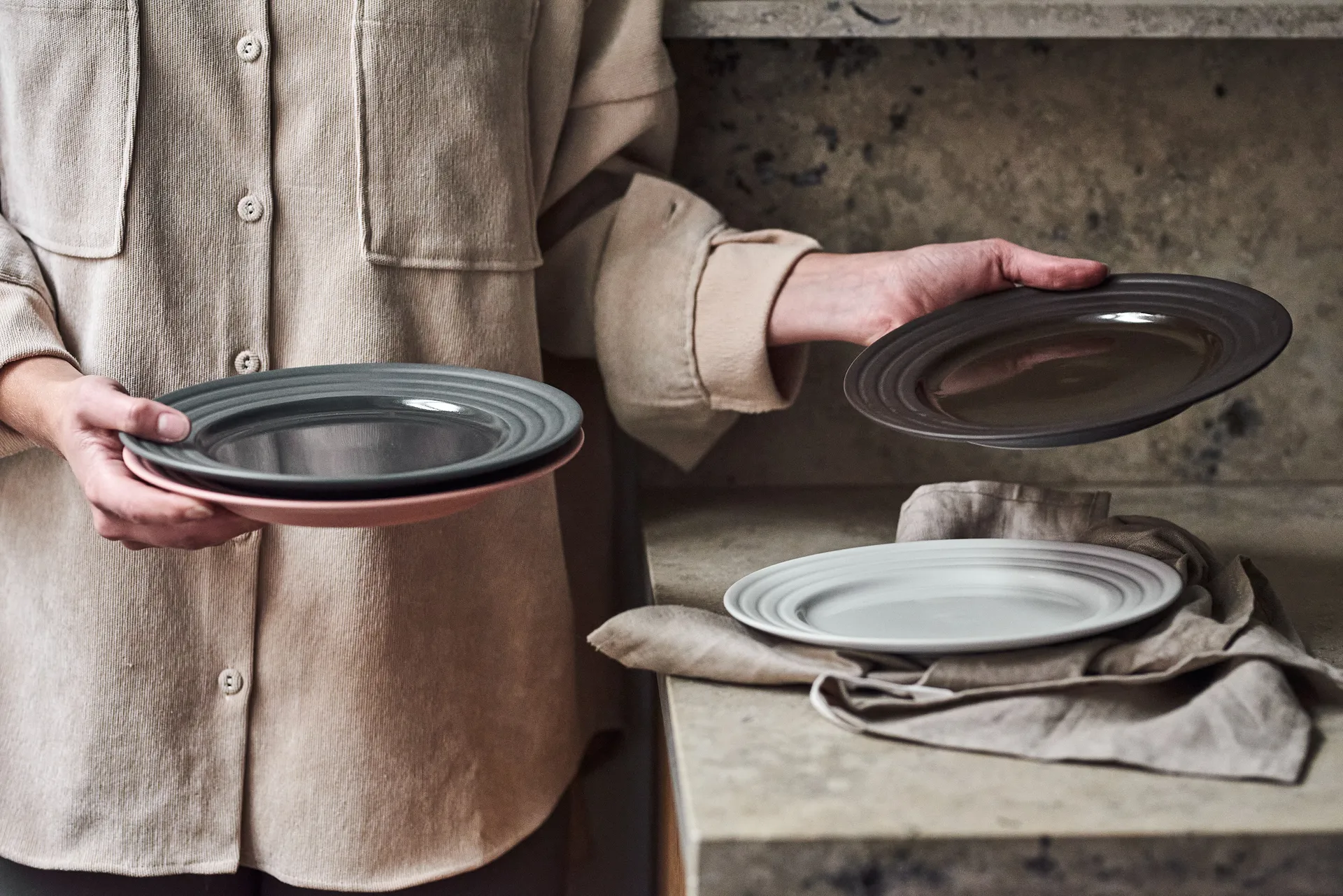 Lines bord Ø 27 cm 6-pack, roze NJRD