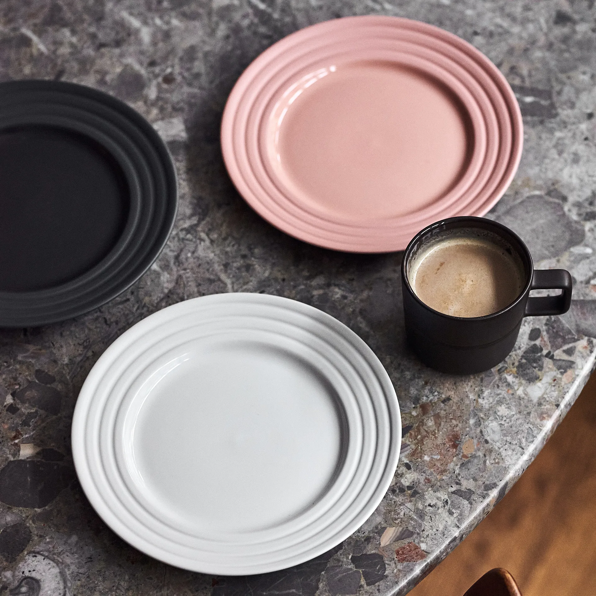 Lines klein bord Ø 21 cm 6-pack, donkergrijs NJRD