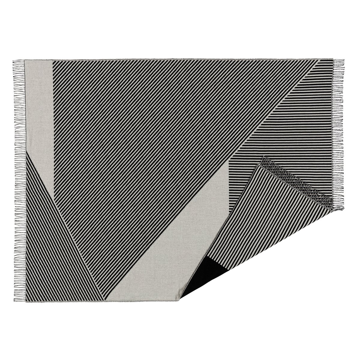 NJRD Stripes katoenen plaid zwart | Scandinavisch Interieur | Katoenen dekens & spreien | Zwart