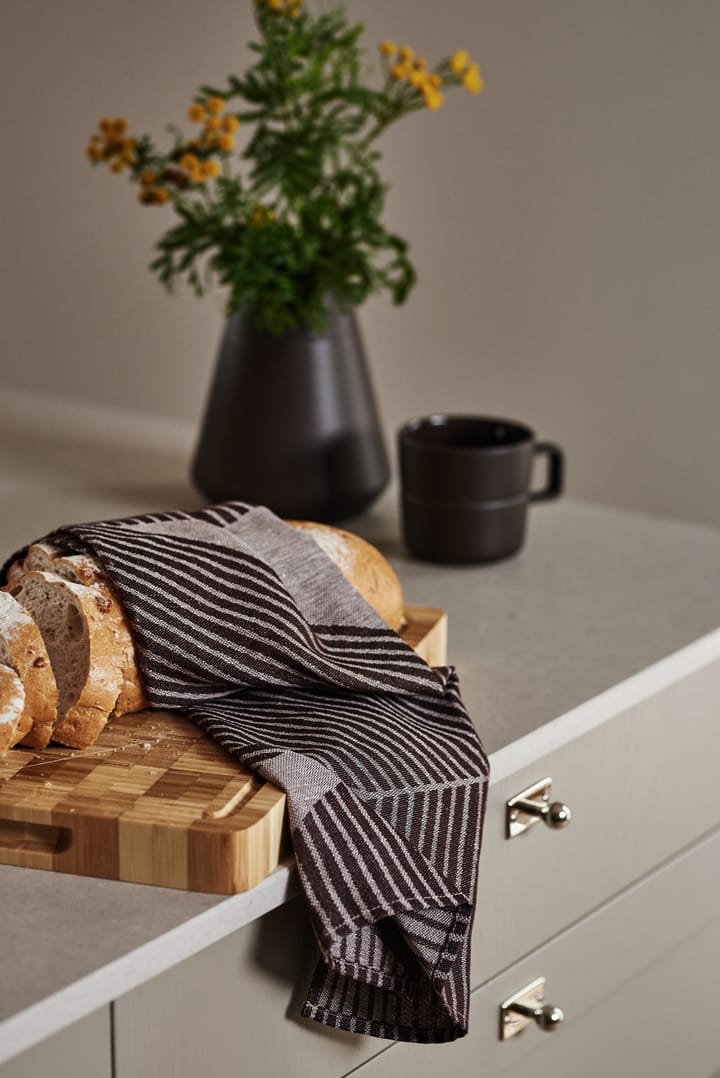 Stripes keukenhanddoek 47x70 cm 2-pack, Bruin-wit NJRD