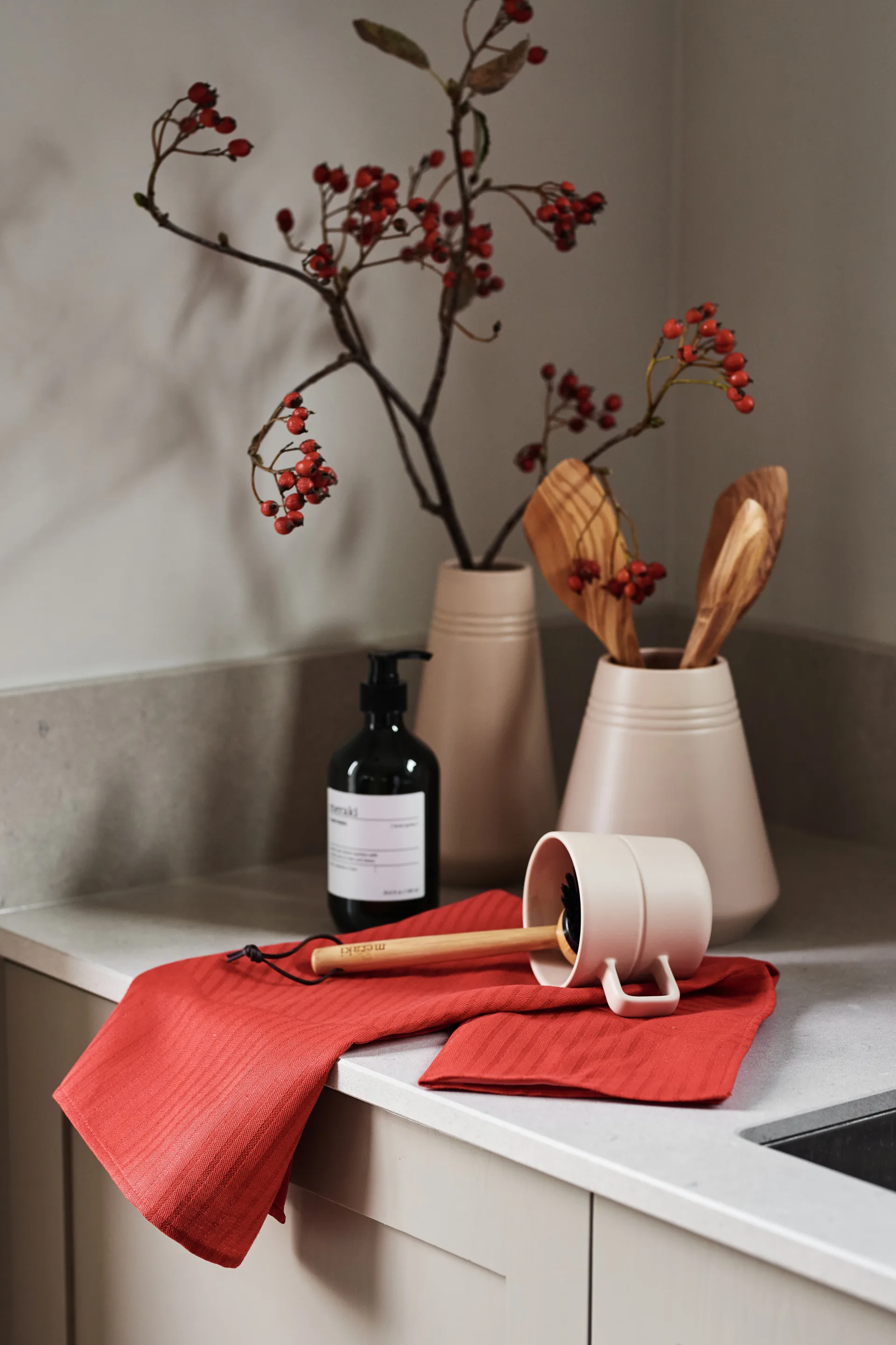 Stripes keukenhanddoek 47x70 cm 2-pack, Rood NJRD