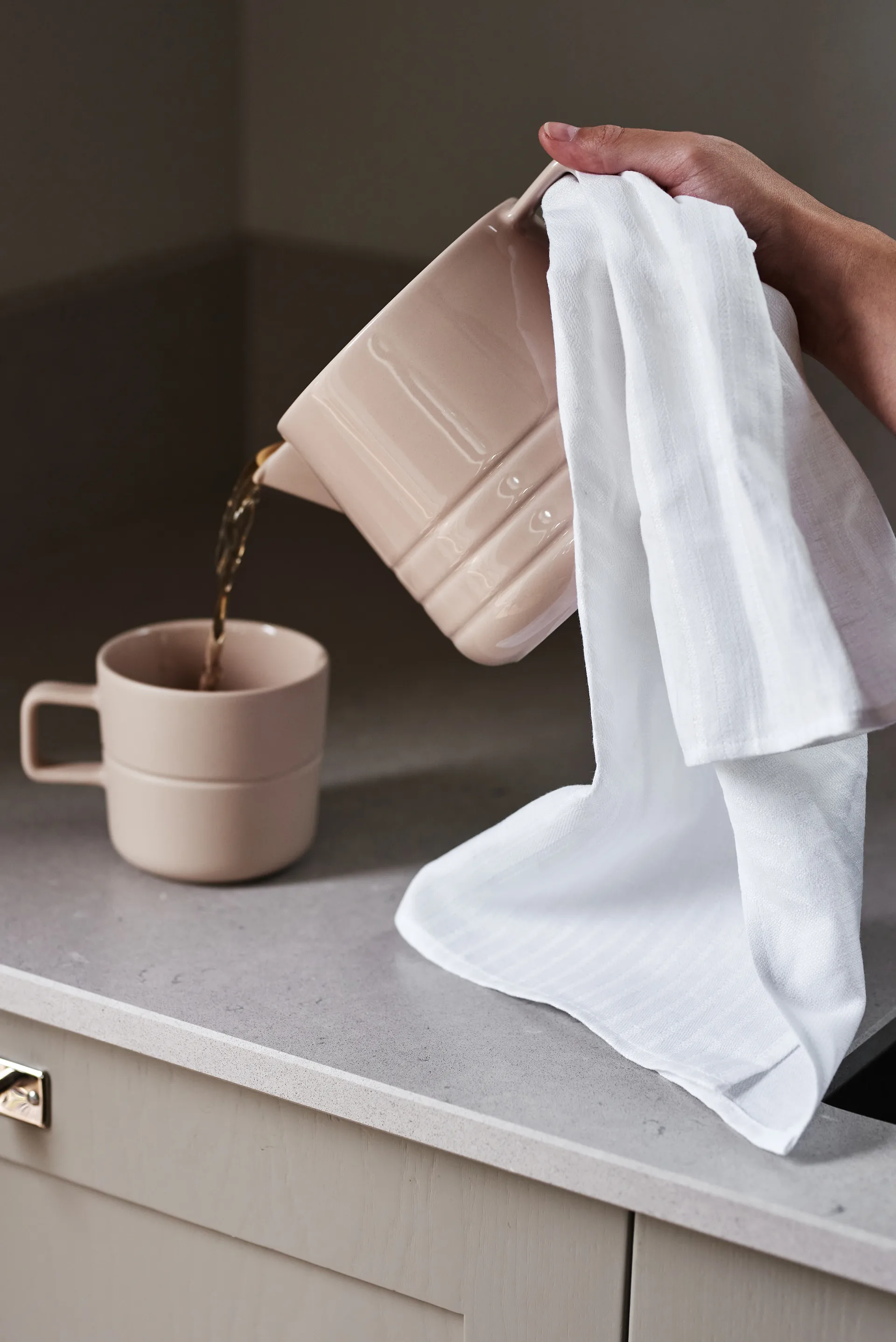 Stripes keukenhanddoek 47x70 cm 2-pack, Wit NJRD