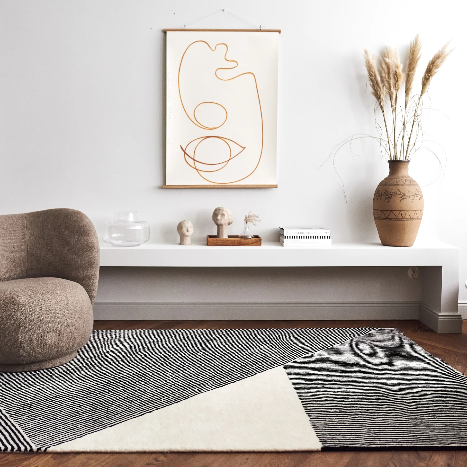 Stripes wollen vloerkleed naturel witte, 170 x 240 cm NJRD