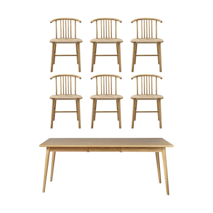 VIOR eettafel 200 cm + stoel 6‑pack – Gelakt eiken‑naturel - NJRD