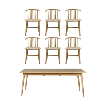 VIOR eettafel 200 cm + stoel 6‑pack – Gelakt eiken‑naturel - NJRD