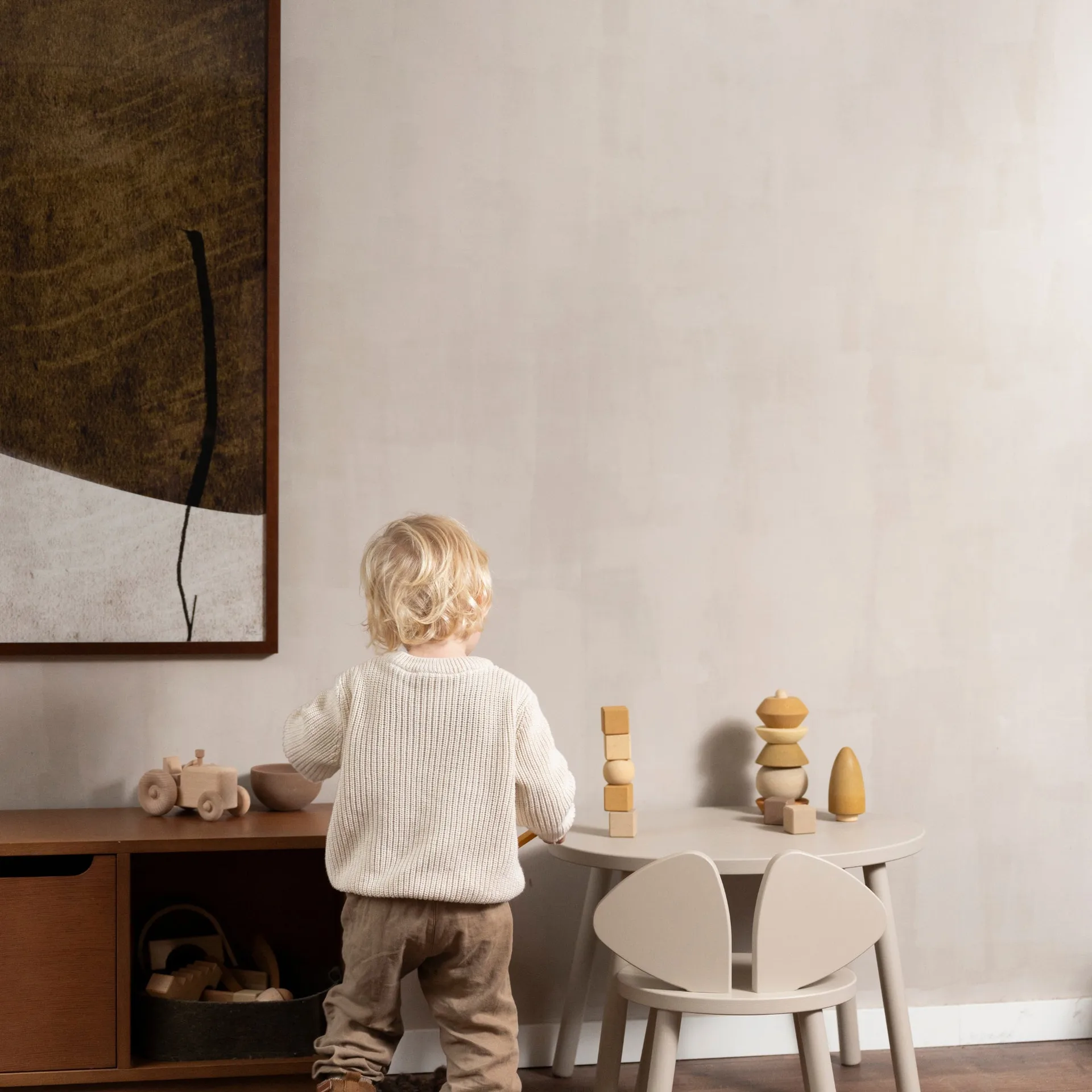 Mouse set kinderstoel + tafel, Beige Nofred