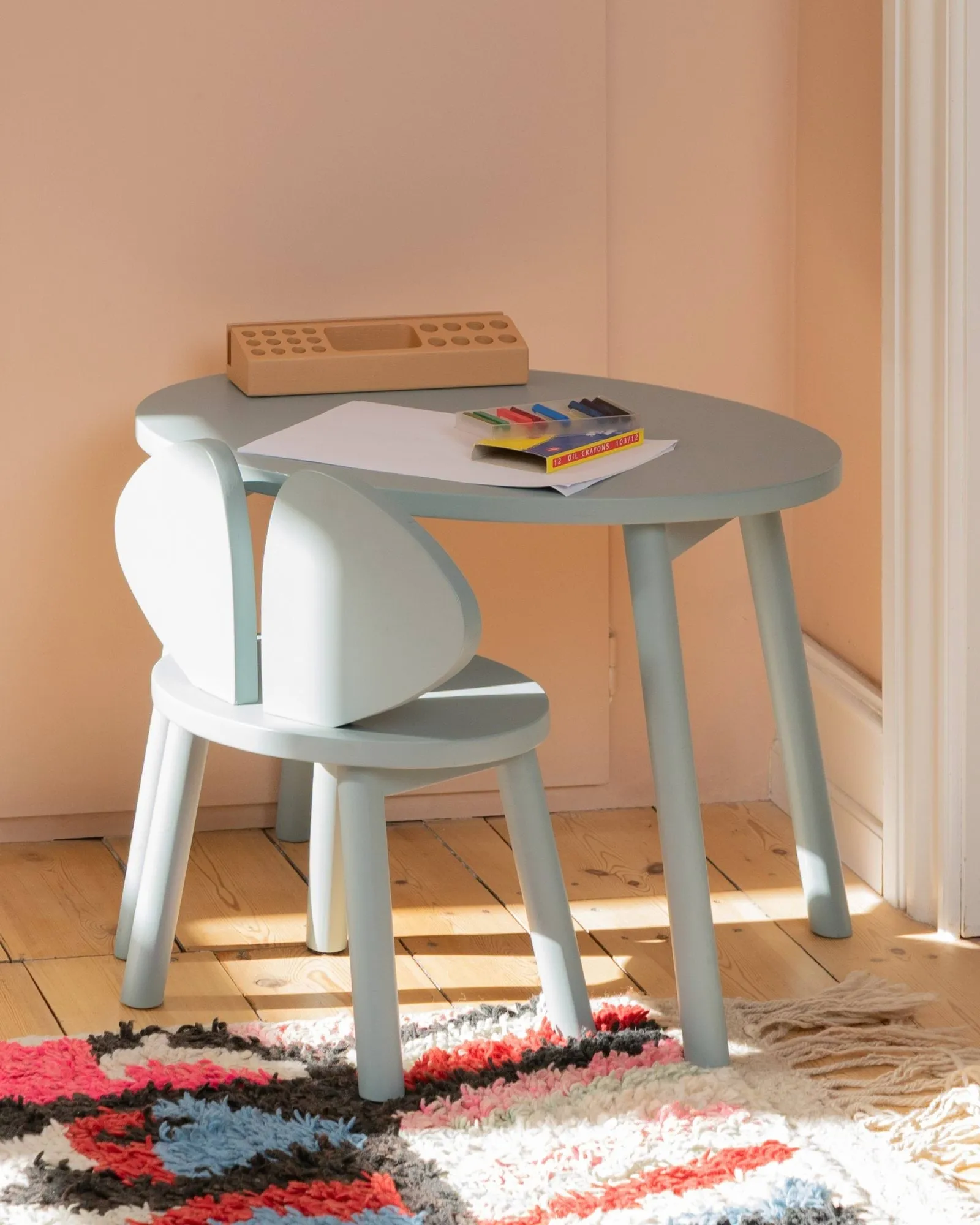 Mouse set kinderstoel + tafel, Olijfgroen Nofred