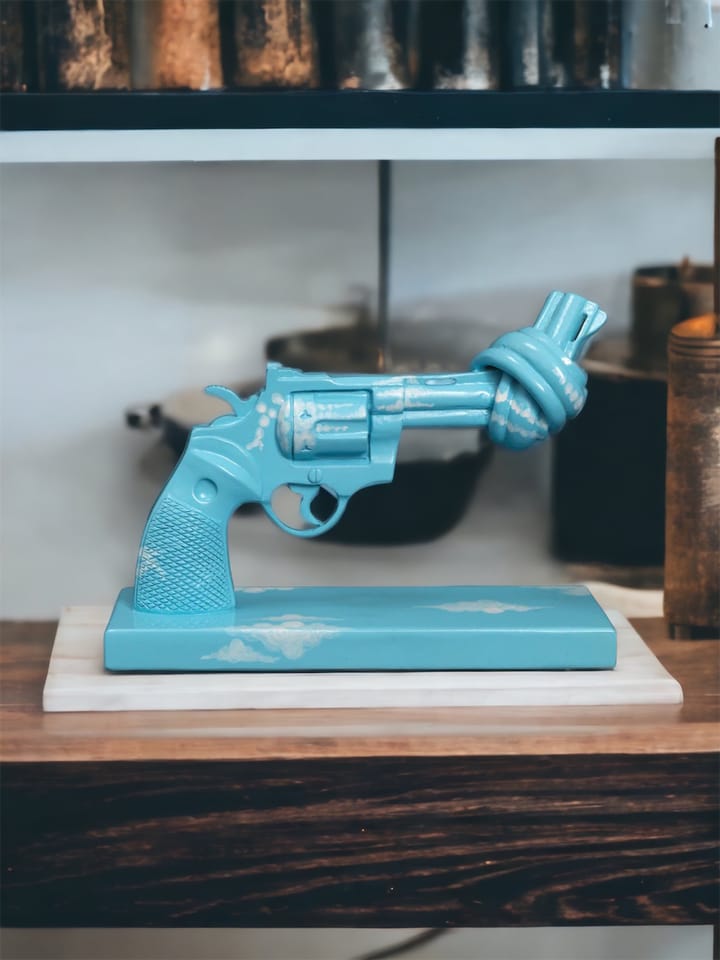 Imagine dekoration 30 cm, Blauw-wit Non Violence