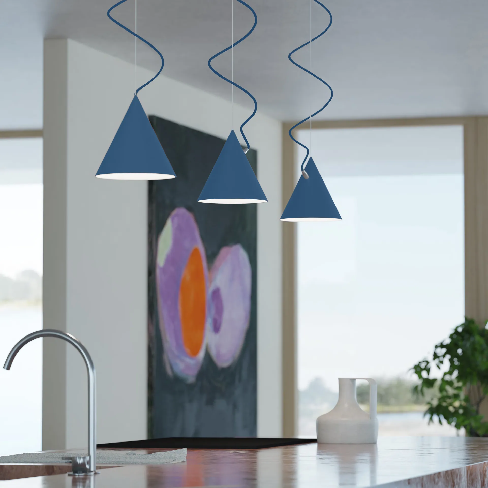 Castor hanglamp 20 cm, Blauw-blauw-zilver Noon