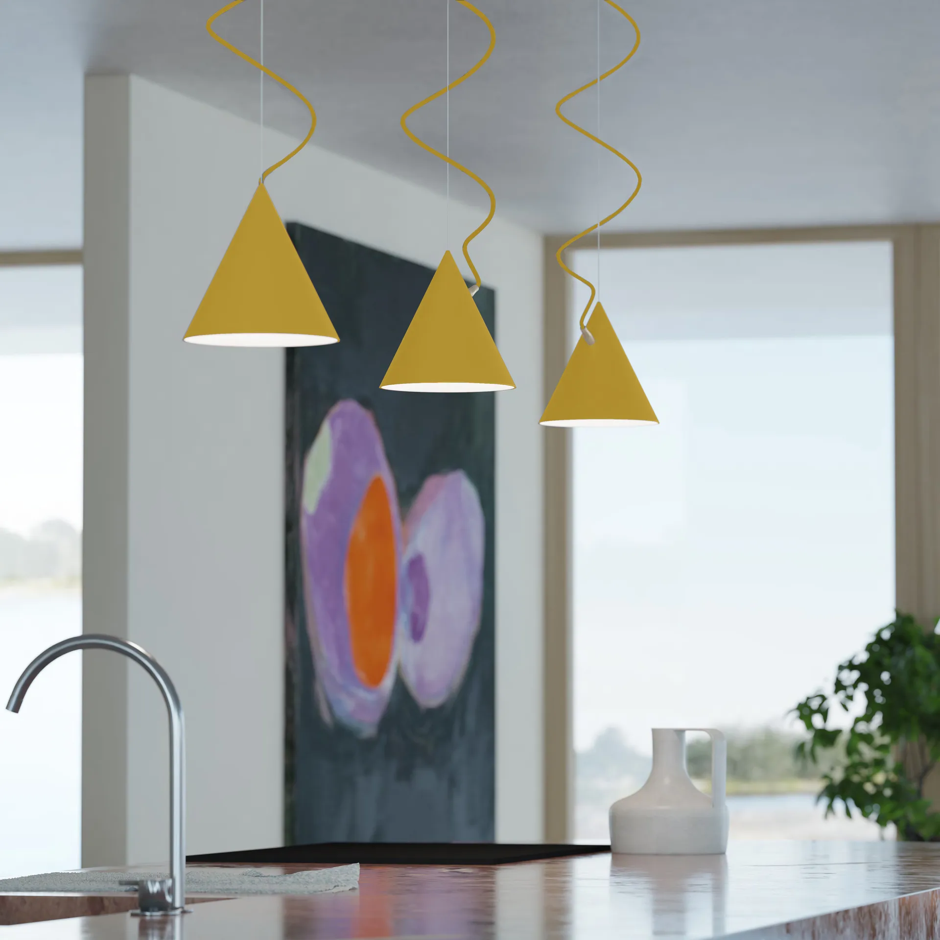 Castor hanglamp 20 cm, Goudgeel-zwavelgeel-messing Noon