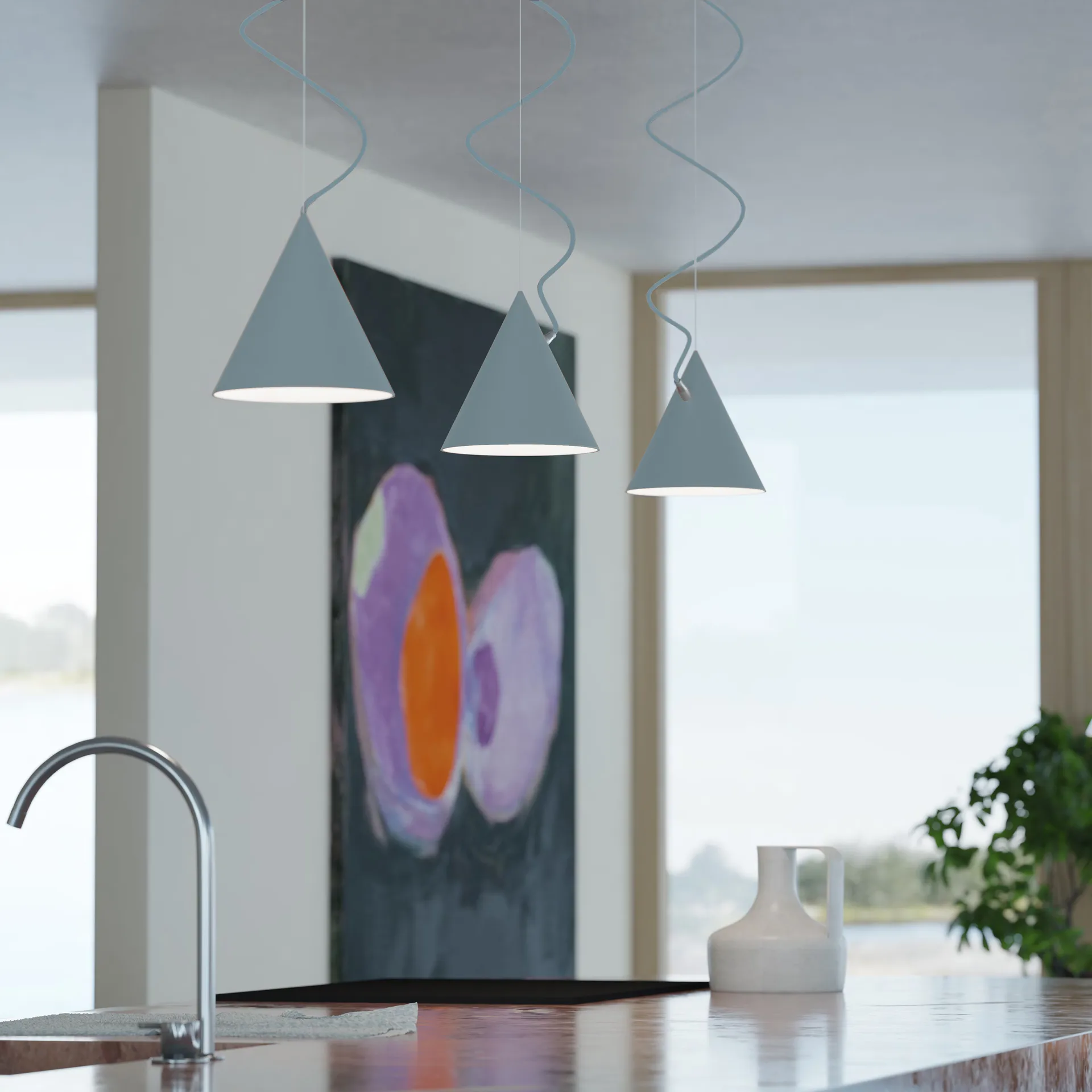 Castor hanglamp 20 cm, Pastelblauw-lichtblauw-zilver Noon