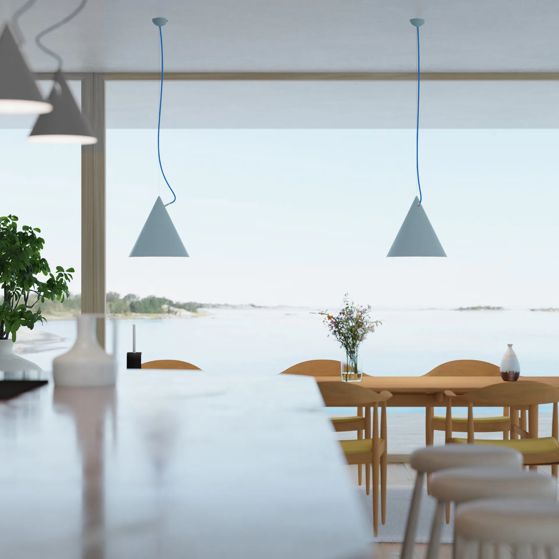 Castor hanglamp 40 cm, Pastelblauw-lichtblauw-zilver Noon