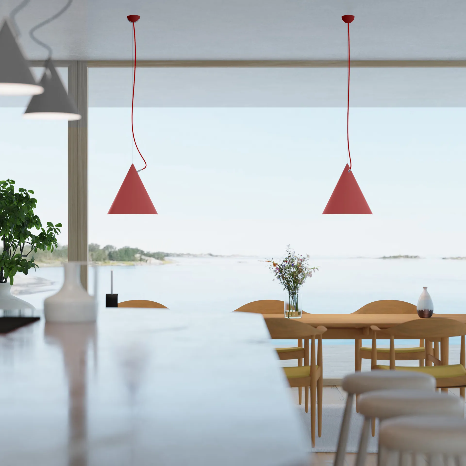 Castor hanglamp 40 cm, Rood-rood-zilver Noon