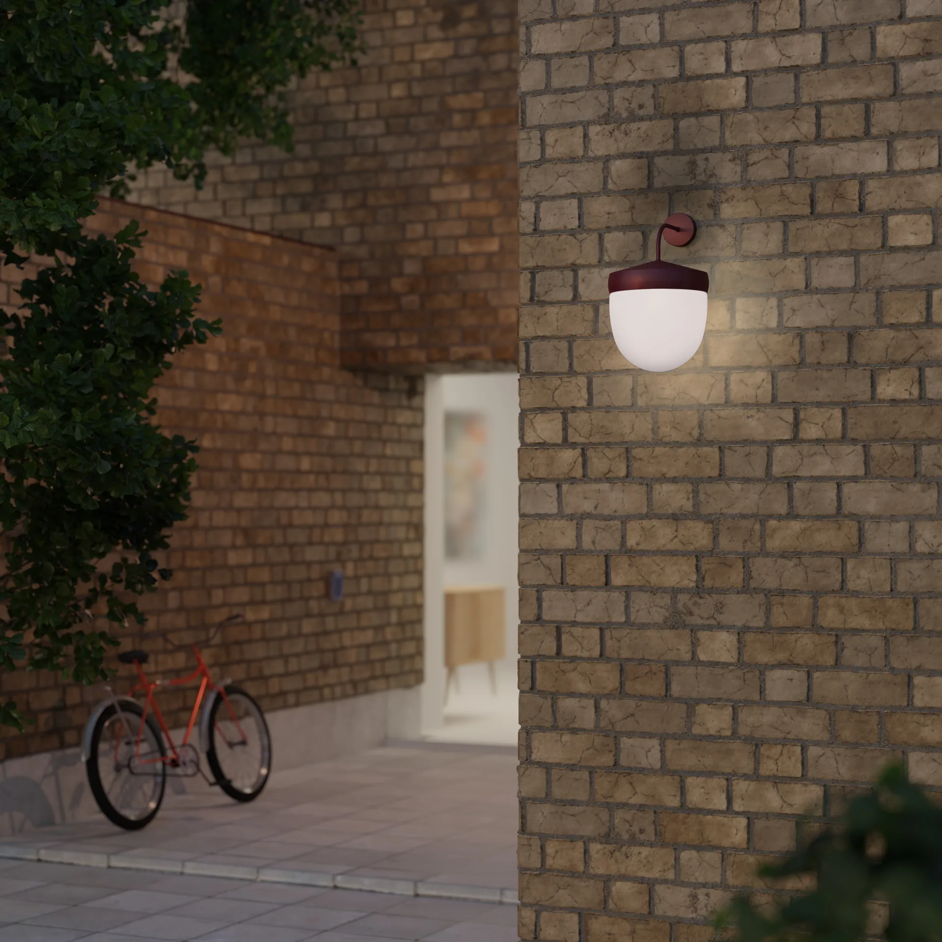 Pan wandlamp frosted 30 cm, Bordeauxrood Noon