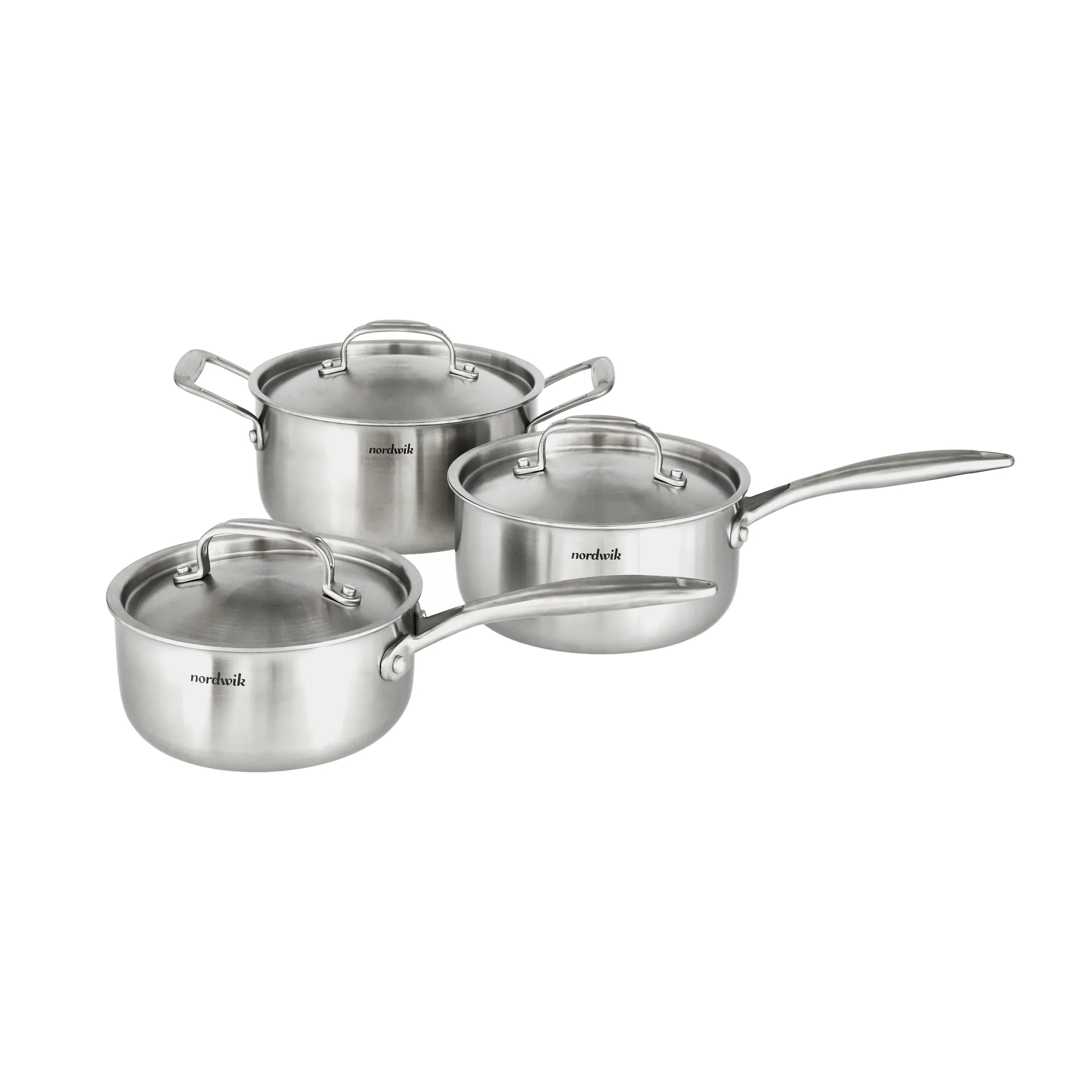 Nordwik pannenset 3-laags 3-delig 1,5 l, 2 l, 3 l | Scandinavisch Interieur | Stoofpannen | Zilverkleurig