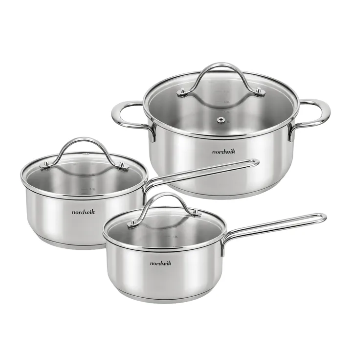 Nordwik pannenset met glazen deksel - 3-delig - Nordwik