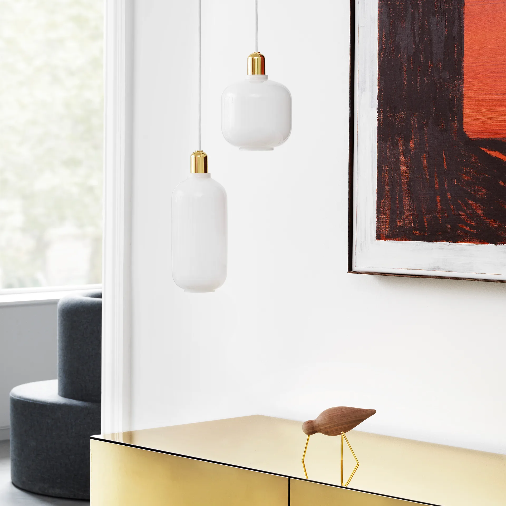 Amp lamp klein, Wit-messing Normann Copenhagen