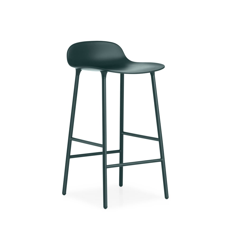 Normann Copenhagen Form barkruk laag green, groengelakte stalen poten