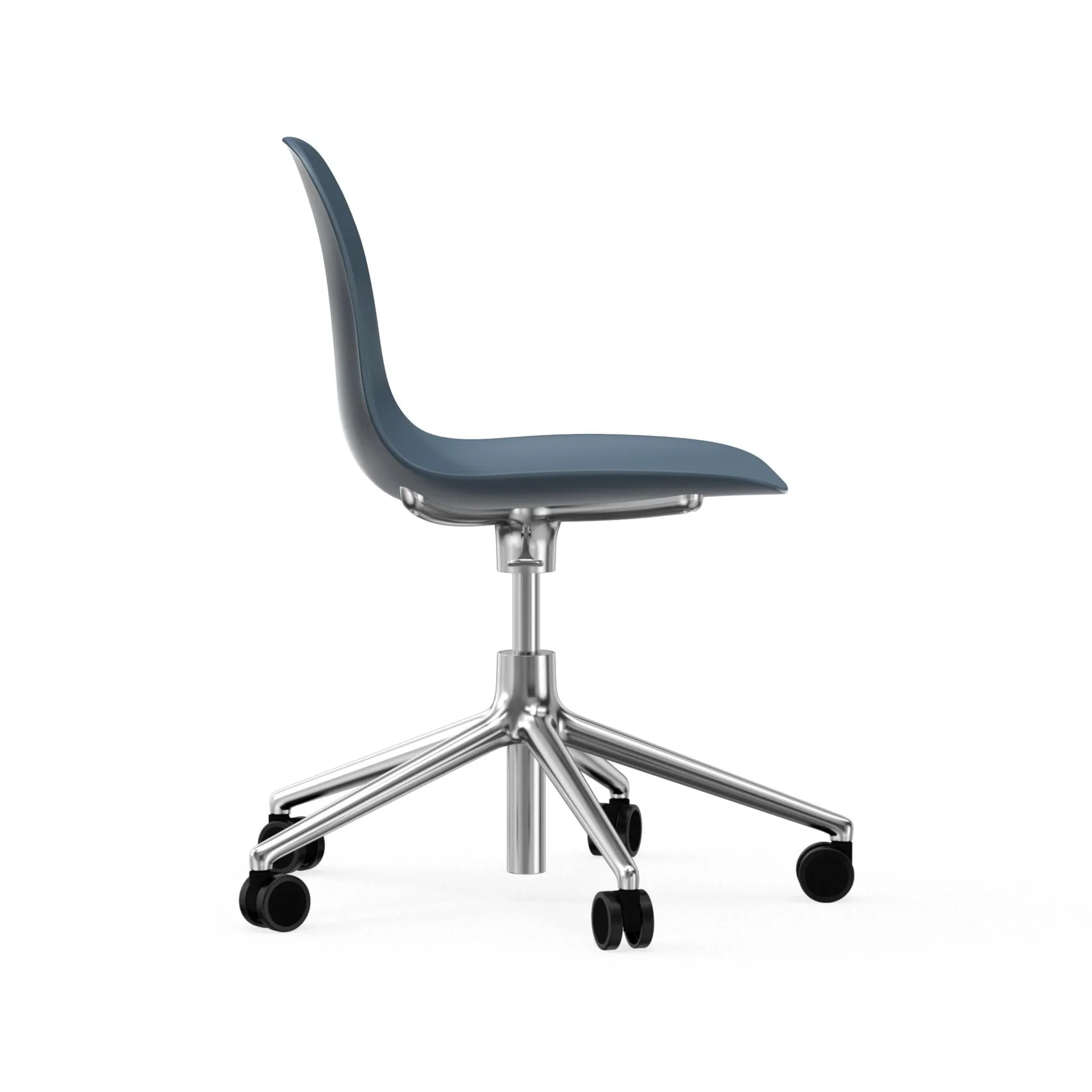 Form chair draaistoel, 5 W bureaustoel, blauw, aluminium wielen Normann Copenhagen